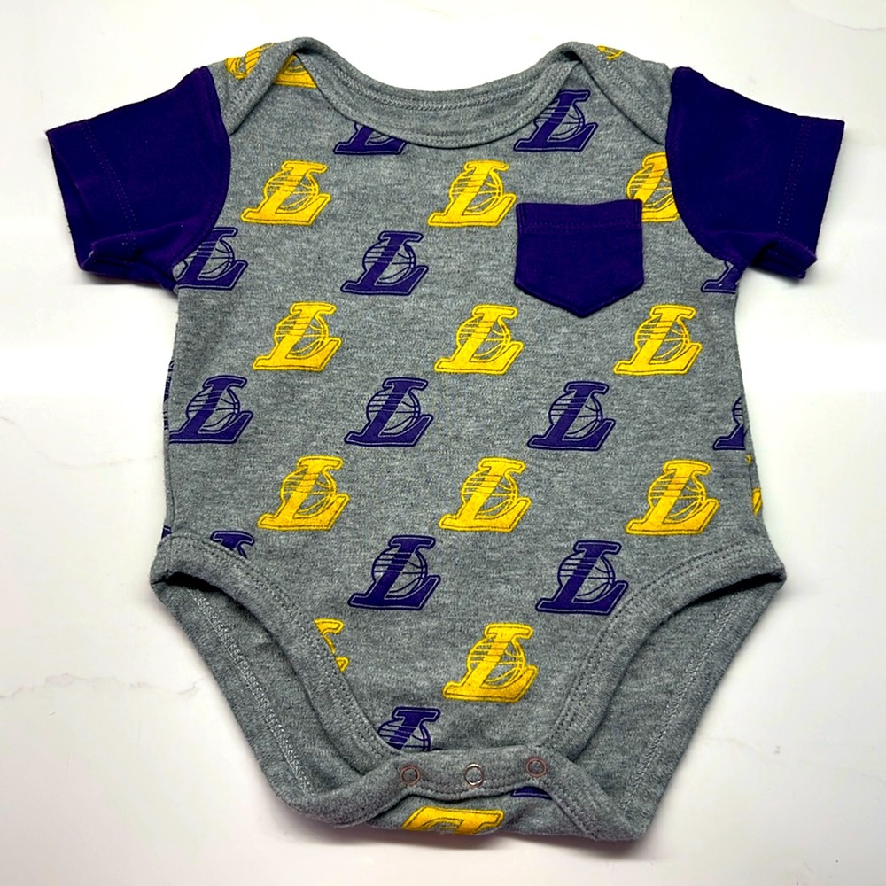 Newborn 0-3 mo. NBA LA Lakers Purple/Heathered Gray Little Baller Bodysuit